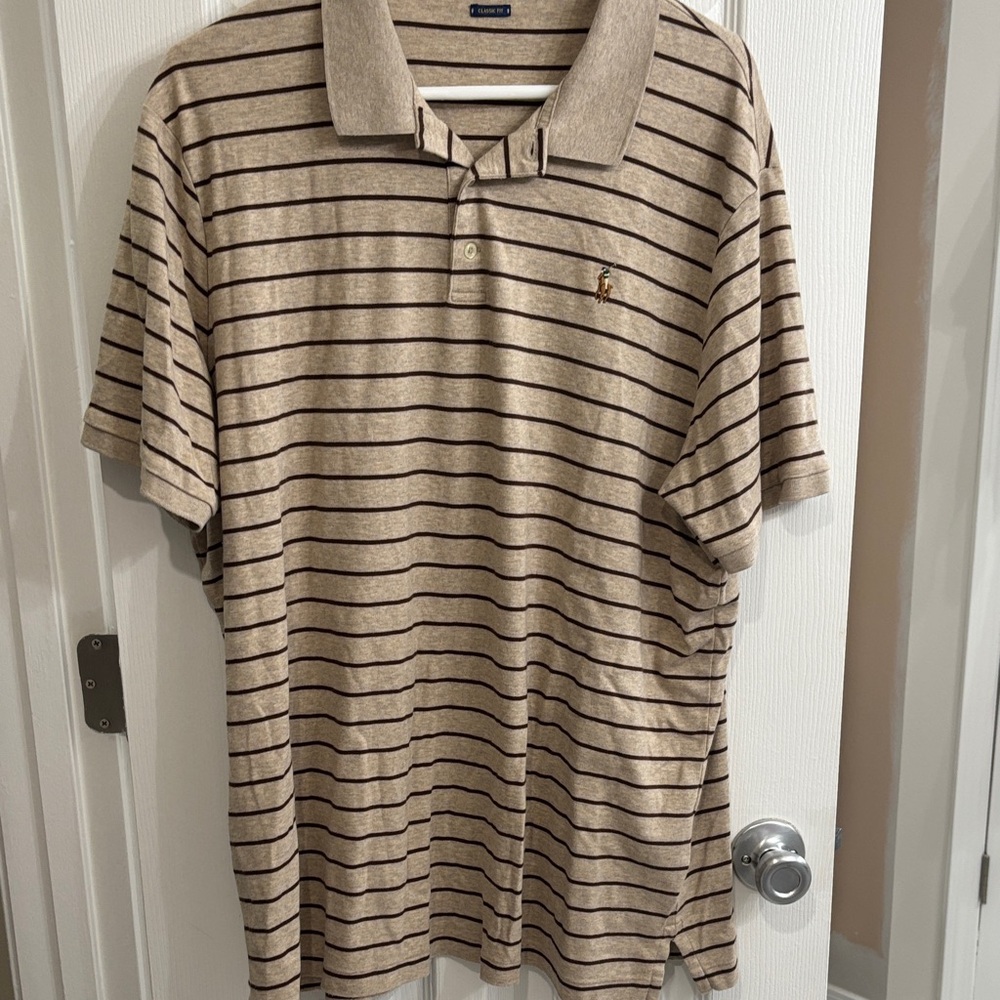 Polo by Ralph Lauren Beige and Dark Brown Striped Shirt